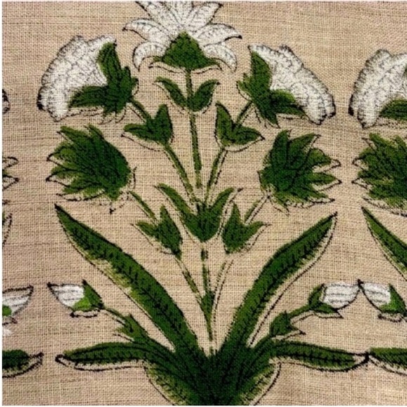 Set of 2 Floral Green Block Print Custom Pillow Cover, Green and white 14x24" - Picture 2 of 4